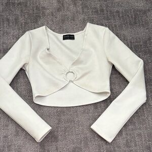 Cream Ring-Front Long Sleeve Crop Top